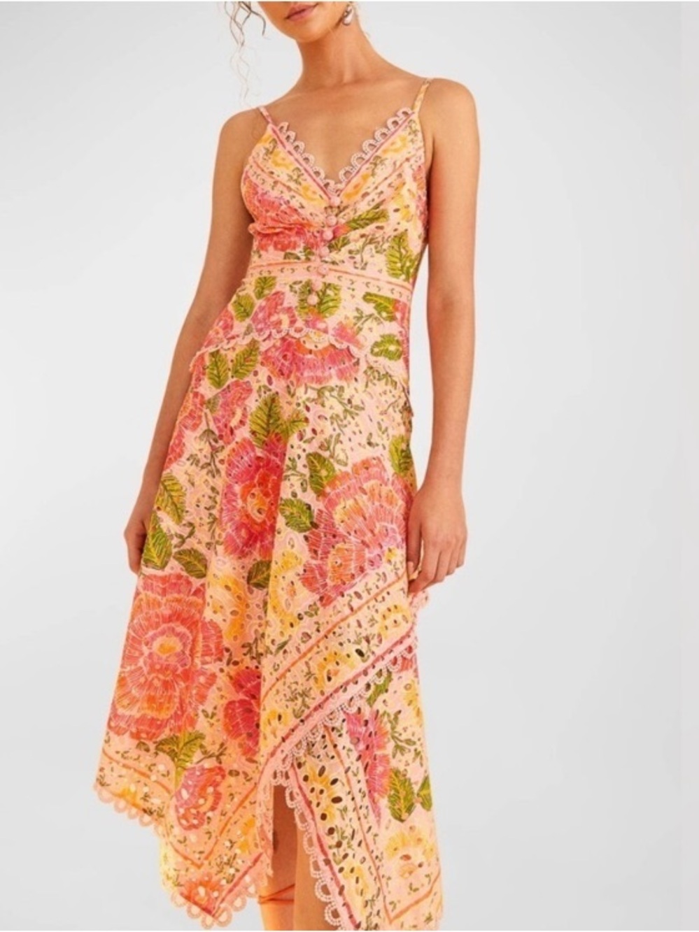 FARM RIO Blooming Floral Embroidered Handkerchief 
Dress